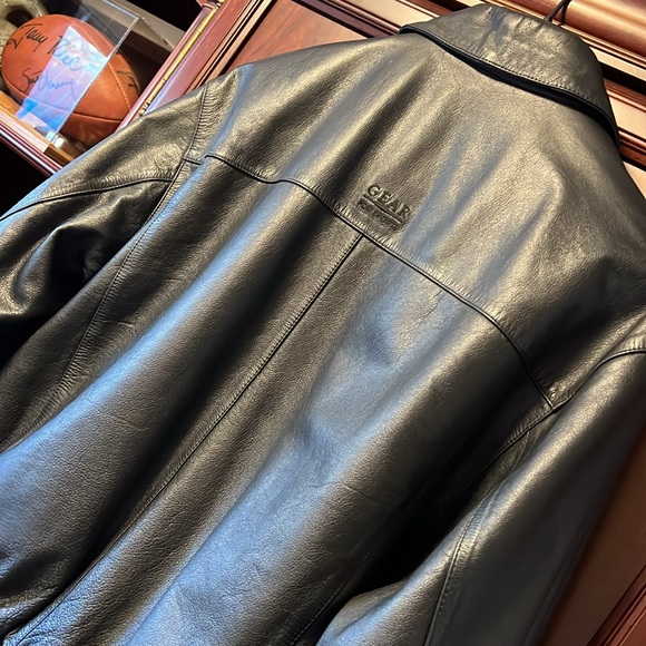 Vintage GEAR Brand Classic Learjet Black Leather Sports Zipper Bomber Jacket! - Picture 8 of 10